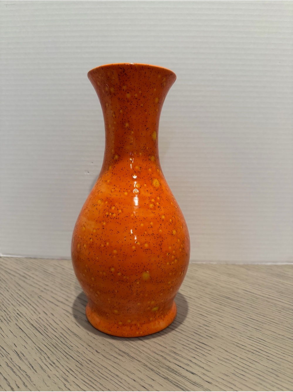 Orange Speckled Ceramic Vase  11” yellow inside